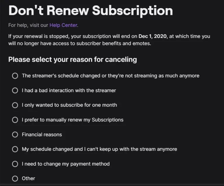 نحوه لغو اشتراک Twitch دلیل