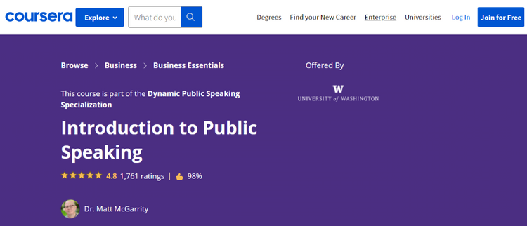 دوره آنلاین رایگان برای افراد جویای کار: University of Washington's Introduction to Public Speaking on Coursera