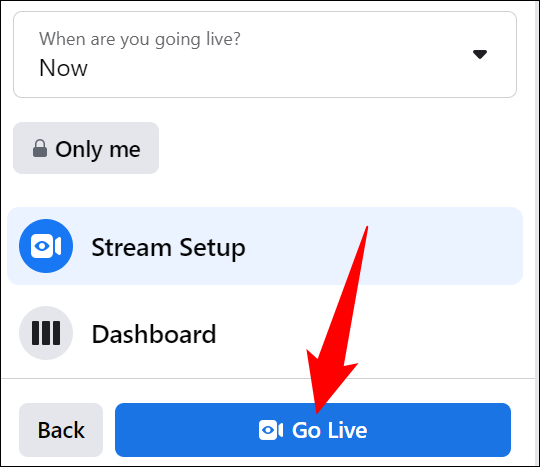 روی دکمه "Go Live" در گوشه پایین سمت چپ کلیک کنید.