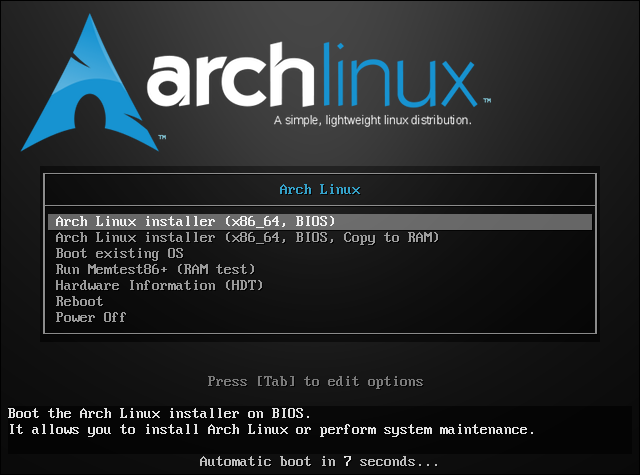 نصب Arch Linux از طریق رابط کاربری گرافیکی
