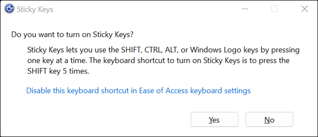 Sticky Keys Popup را خاموش کنید