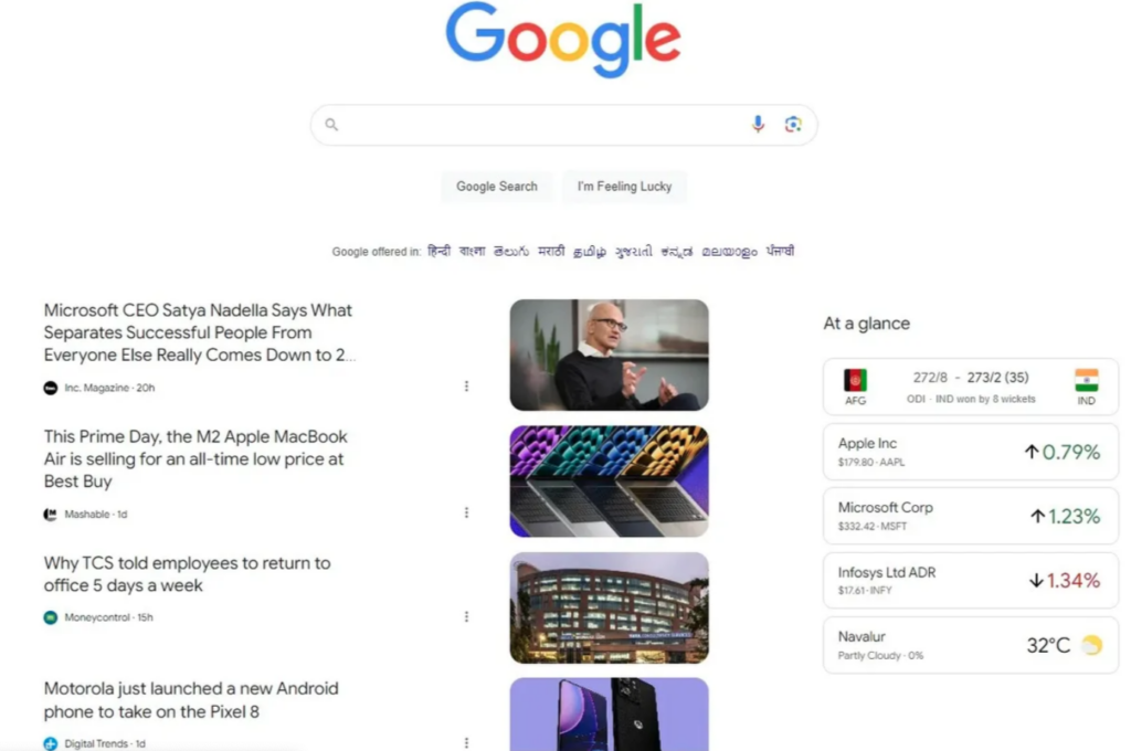 تغییر در صفحه اصلی google.com
