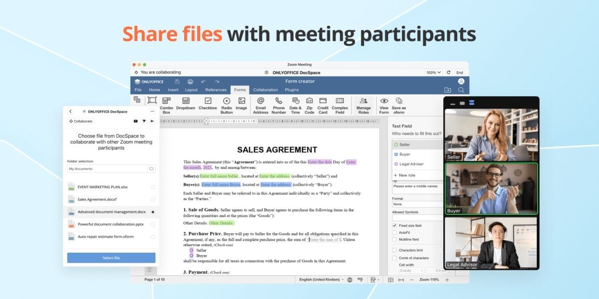 برنامه ONLYOFFICE DocSpace for Zoom
