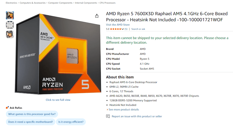 پردازنده AMD Ryzen 5 7600X3D